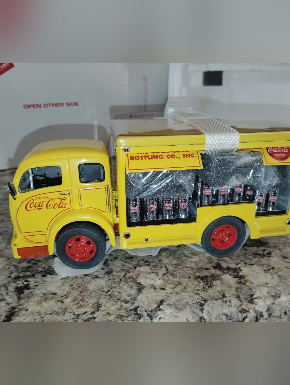 New Coca Cola Yellow Delivery Bottle Truck with Red Wheels